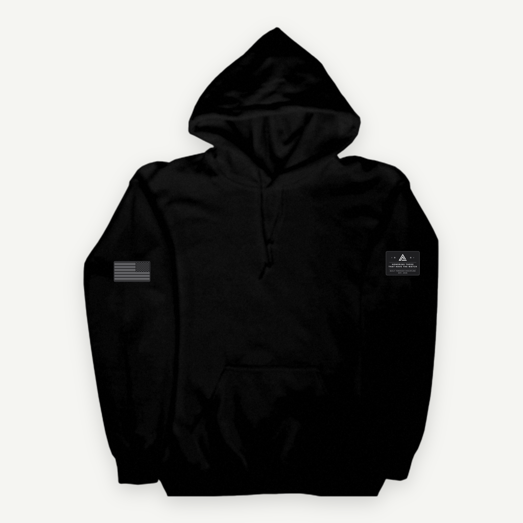Black Honoring Those That Have the Watch hoodie, front view