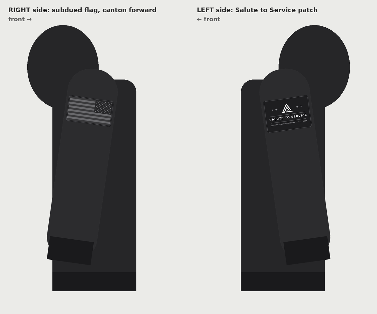 Salute to Service Hoodie shoulder patches: flag on right shoulder, Salute patch on left